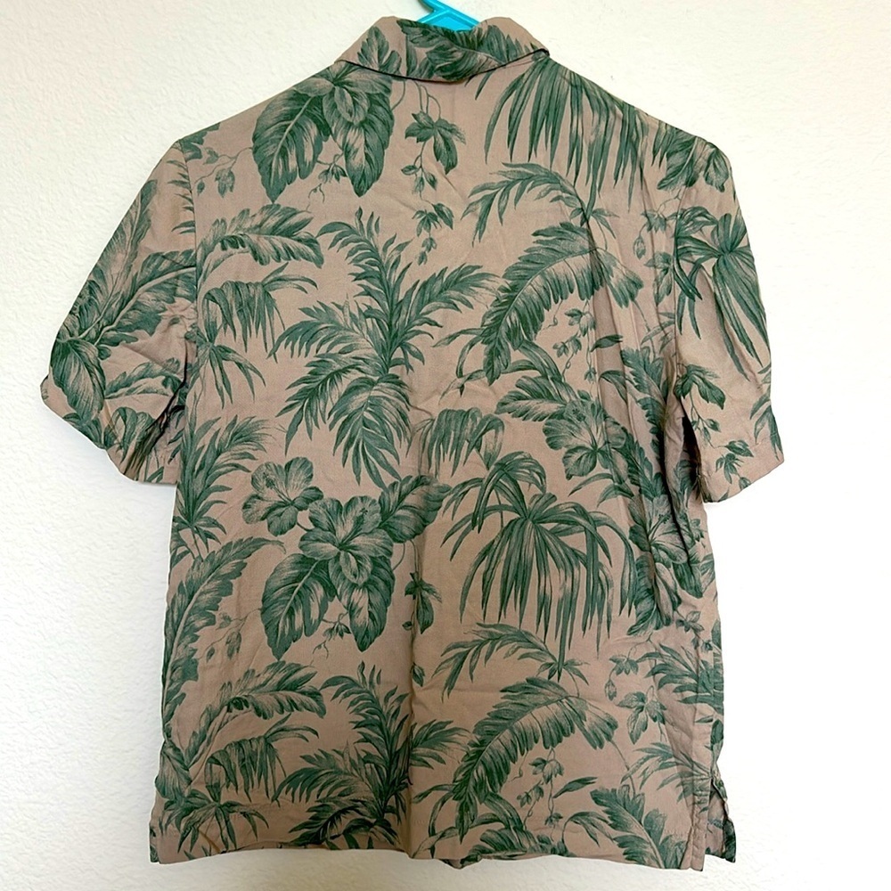 Vintage Khaki Green Tropical Print Button Down Shirt - Picture 3 of 3